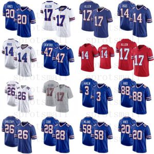 Camisa de futebol Josh Allen Stefon Diggs Von Miller Dawson Knox Gabriel Davis Christian Benford Damar Hamlin Micah Hyde Elam Poyer Terrel Bernard