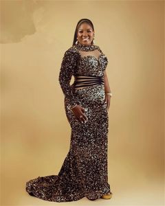 Высокие вечерние платья для чернокожих девушек Gillter Dritleder Parted Promts Formal Hown Robe de Soiree Aso ebi African