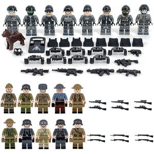 Кирпичные блоки мини -фигуры военные строительные блоки игрушки, кукла человека, вооруженное оборудование, полицейские собаки, мелкие частицы, игрушки