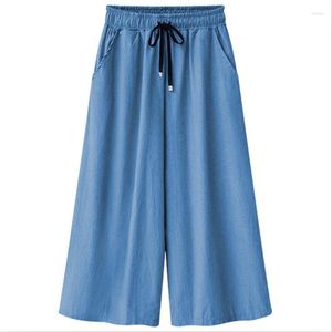 Hosen Breites Bein Frauen 2023 Frühling Sommer Casual Elasticwaisted Lose Weibliche Böden Denmins Hosen