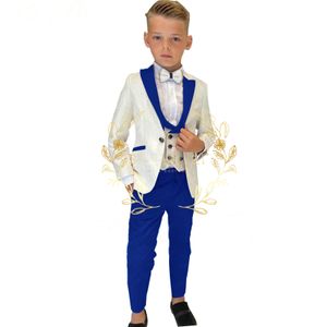 Pojke passar kostym 3 stycken barn elfenben jacquard jacka set blomma pojkar formell fest dräkt barn bröllop kostym tuxedo