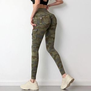 Active Pants Camouflage Yoga Women Fitness Leggings Workout Sports With Pocket Sexy Push Up Gym Wear Elastic Slim