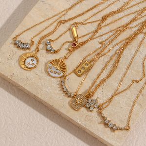 Pendant Necklaces Chic Micro Paved Small Zircon Crystal Shell Coin Tarot Flower Shape Pendant Necklace 18K Gold Plated Stainless Steel Jewery 230215