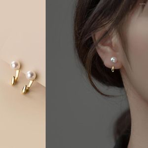 Stud Earrings 925 Sterling Silver Trend Statement Synthetic Pearl Ear Hook Korean Cute Teenager Daily Earring Jewelry Women Accessories