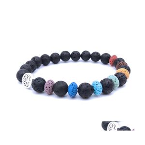 Bracelets de charme ￁rvore da vida encanta cura 7 chakras colorf lava stone bacelete de mi￧anga strings de m￣o de ￳leo essencial para wome dhsmf