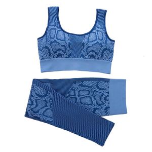 Tute da allenamento Abbigliamento sportivo Set da yoga senza cuciture Stampa serpente Crop Top Reggiseno a vita alta Pantaloni Fitness Tuta da palestra 230215