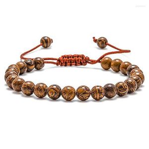 Braccialetti con ciondoli Uomo Donna Energia curativa Reiki Occhio di tigre naturale Pietra Bracciale regolabile Corda di legno Perline intrecciate