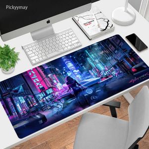 Mouse Pads Wrist Rests 90x40cm Cyberpunk HD Print Thickened Mouse Pad Locking Edge Oversized Gaming Keyboard Table Mats Large Mouse Mat Desk Carpet T230215