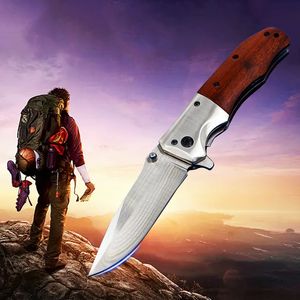 Hot MDA51 Assisted Flipper Folding Knife 440C Satin Drop Point Blade Wood Handle Outdoor Camping Hiking Survival Tactical Knives