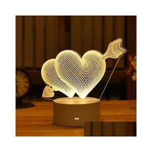 Julleksakstillbehör 2022 Valentines Day Gift 3D Love Lamp Acrylic Bear Rose Led Night Light Kids Birthday Rabbit Easter Deco We Dhdkv