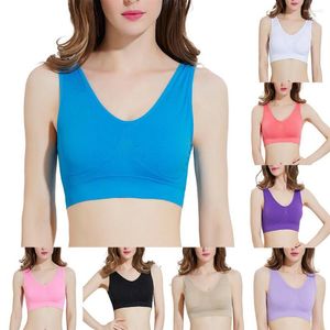 Camisoles Tanks Mulheres sem costura cor de cor sólida acolchoada esporte de ioga Sono Sleep Sleep Cropped Colet