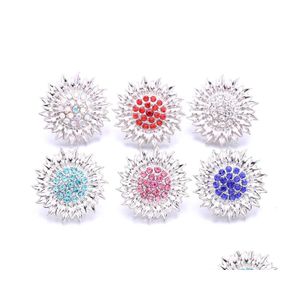 Charms Sier Colore Bottone a pressione Donna Cristallo Girasole Risultati dei gioielli Strass 18Mm Bottoni automatici in metallo Bracciale fai da te Goccia di stoffa D Dhaau