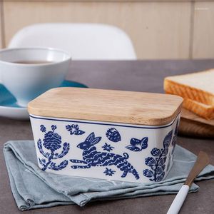 Plates 6inch Ceramic Butter Sealing Box Cheese Bread Storage Tray Dish Keeper Container With Lid