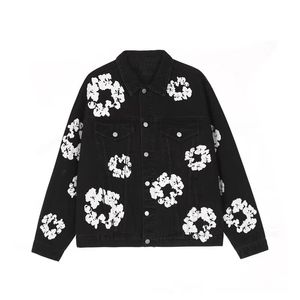 Męskie dżinsy kwiat High Street Demin Jacket Style Kapok Umyj prostą modę Vintage Loose Pants EssentialsHoodie Ready Make Tear Hoodie 237