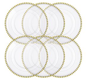 Plates Nordic Gold Beads Glass Plate Charger Decorative Salad Fruit Dish Transparent Serving Tray Wedding Dinner Event Supplies