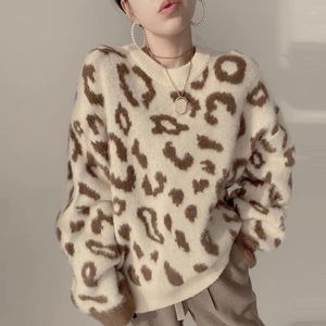 Maglioni da donna Maglione leopardato 2023 Vintage Elegante Abbigliamento lavorato a maglia caldo Maglione donna Maglione morbido manica lunga O Collo Pullover Inverno I757