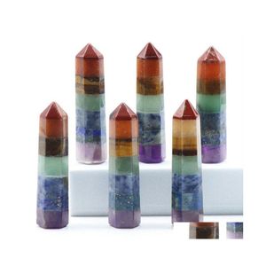 Kamień 13x48mm 7 Chakra Heksagonalna kolumna Naturalna kryształowa mozaika darowik rzemieślnicza joga gra odornment dekoracja upuszcza biżuteria DH2M9