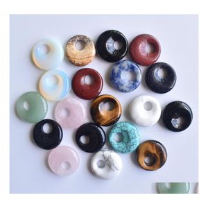 Charms 18Mm Assorted Natural Stone Crystals Gogo Donut Rose Quartz Pendants Beads For Jewelry Making Wholesale Drop Delivery Finding Dh0Nx