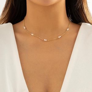 Choker IngeSight.Z Korean Fashion Freshwater Pearl Necklace For Women Gold Color Copper Wrapped Metal Clavicle Chain Collar