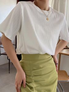 Women's T Shirts Woman T-shirts Cotton O-Neck Fashion Short Sleeve Tops Casual Black Pulovers Design Sense Vertical Stripe Solid Thin