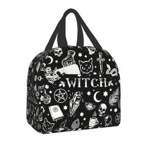 Suitcases Witch Pattern Insulated Lunch Bag for Work School Halloween Cat SKull Waterproof Cooler Thermal Box Women Kids Picnic Bags 230216