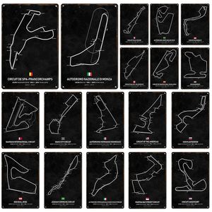 Pista da corsa di Formula 1 Percorso Arte pittura Metallo Latta Ferro Decorazione della parete Targa Art Poster Piastra Uomini Cave Garage Bar Camera da letto Decorazioni per la casa Dimensioni regalo 30X20CM w02