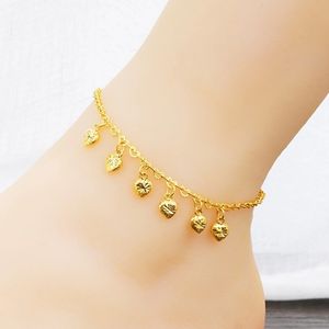 Anklet's Summer Love Heart Anklet Bell Tassel Foot Chain 18k Yellow Gold Filled Barefoot on Leg Charm Pretty Jewelry 230216