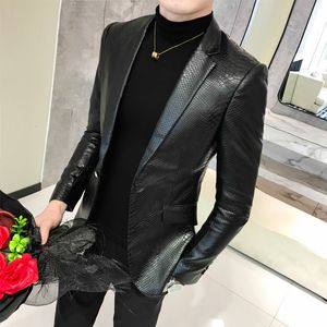 Futro męskie sztuczne pojedyncze kurtki kombinezonu pu na butik mody Slim Fit Retro Black Banquet Party Club Blazers 4x 230216