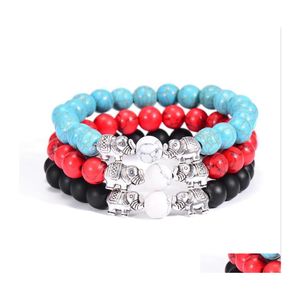 Charm Bracelets Fashion Sier Elephant Beads Bracelet Unique Colorf Natural Stone Strand Distance For Men Women Jewelry Drop Delivery Dhyz8