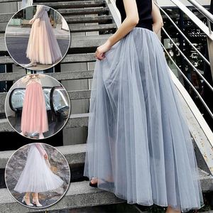 Skirts Mesh Skirt Pleated 2023 High Waist Mid Length Full A-Line Expansion Women'S Spring And Summer