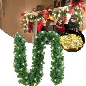 Christmas Decorations Party Supplies Garland Decoration Xmas Pine Leaf Rattan Wreath Artificial Greenery LED Light