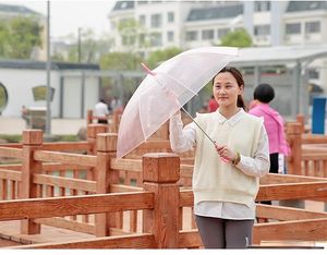 Großhandel transparenter Regenschirm aus klarem PVC mit langem Griff, Bonbonfarben-Regenschirme für 8 Knochen, Regenschutz, Sonne, HH7-Schutz