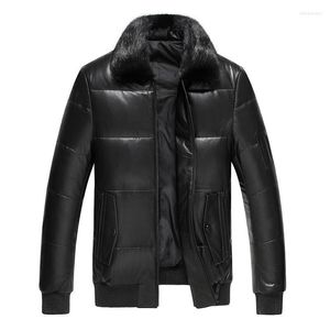 Männer Leder Faux Winter Jacke Männer Echte Echt Kragen Unten Casual Schaffell Mantel Plus Größe Erkek Mont MY5180