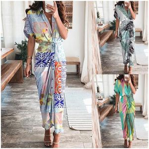 Casual Dresses Women's Causal Print Ruched Shirt Dress Short Sleeve Button Belted Office Style Dark Mother Of The Bride