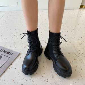 Buty damskie buty na platformie 2022 moda jesienno-zimowa Chunky Heel Knit Punk Rock Gothic Combat botki Plus rozmiar 43 J220923