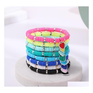 Charm Bracelets Heart Charms 6Mm Bohemian Colorf Clay For Women Summer Beach Elastic Soft Polymer Female Bracelet Boho Jewelry Drop D Dh78I