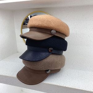 Stingy Brim Hats Autumn And Winter Retro Wool Beret For Women Ladies Fashion Navy Cap Chapeau Fille Octagonal Hat Bonnet Enfant 230215