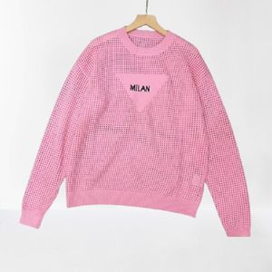 Deisgner women's knits luxury t shirts lace with hollow front letter embroidery loose languid comfortable personality trendy long sleeve fashion tees Pink kint wear