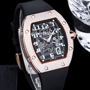67-01 Ultra-cienki diamenty męskie zegarek Rose Gold Black Dial Automatyczny szafir kryształowy luksusowy opór na rękę na rękę biały gumowy pasek