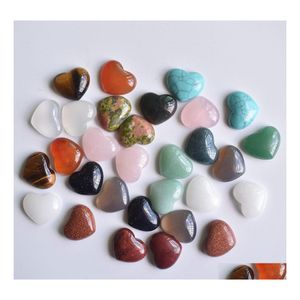 Stone Natural 15x18mm Heart Loose P￤rlor Opal Black Onyx Rose Quartz Tigers Eye Turquoise Cabochons platt rygg f￶r halsbandsring Earrr Dhrr8