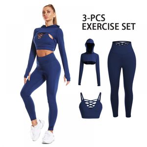 Womens Two Piece Pants 3Pcs Gym Set Women Seamless Yoga Set Sport Suit Long Sleeve Tracksuit Gym Clothing Women Workout Set Seamless Outfits 230216