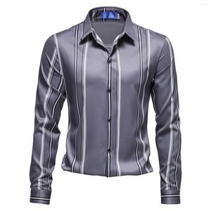 Camisas casuais masculinas lapela solto poliéster Camisa de algodão impressa de outono longo/inverno manga masculina Men de collant preto curto