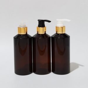 Lagringsflaskor 30 st 200 ml brun lotion pump husdjur kosmetisk behållare med flytande tvål dispenser guld silver krage