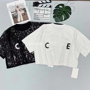 Women's T-Shirt Designer 2022 women summer tee designer tops with letter sequins female milan runway crop top t-shirt clothing high end short loose L9EA