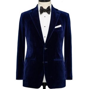 Hommes Vestes Bleu Royal Velours Hommes Costume Veste pour Prom Wear Dîner Blazer avec Revers Cranté Mâle Tops Robe 230216