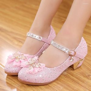 Flat Shoes Girl For Kids High-End Cute Girls Party High Heels Children Princess Leather Sequin Diamond