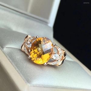 Pierścienie klastra Prawdziwy i naturalny pierścień cytrynowy 925 Srebrny Srebrny Żółty Klejnot 9 11 mm