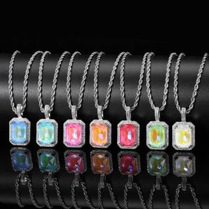 Männer Frauen Halskette Anhänger Moka Fluoreszierendes Quadrat Solide Zirkon Farbe Edelstein Anhänger Hiphop Männer und Frauen Micro-set Zirkon Halsketten Designer