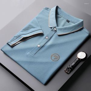 Polos męski koniec High Merceried Cotton Polo Shirt krótkie rękawy męskie męskie 2023 Summer Business Business Casual Dreybled Printed T-shirt