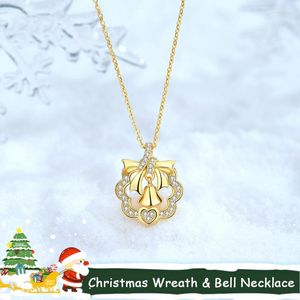 Pendant Necklaces Fashion S925 Silver Christmas Wreath Bell Chain Necklace Gold Color Choker Xmas Gift Present Women